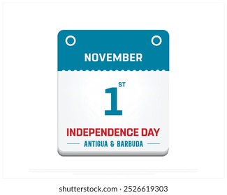 Feliz Antígua e Barbuda Projeto do Dia da Independência em um fundo branco, Dia da Independência de Antígua e Barbuda com bandeira, ilustração vetorial de Antígua e Barbuda Dia da Independência com calendário