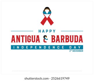 Feliz Antígua e Barbuda Projeto do Dia da Independência em um fundo branco, Dia da Independência de Antígua e Barbuda com bandeira, ilustração vetorial de Antígua e Barbuda Dia da Independência com bandeira de fita