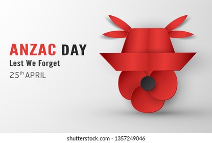 Happy Anzac Day on 25 April for who served and died in Australia and New Zealand war. Template element design for banner, poster, greeting, invitation. Vector illustration in paper cut, craft style.