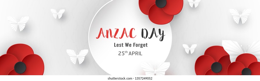 Happy Anzac Day on 25 April for who served and died in Australia and New Zealand war. Template element design for banner, poster, greeting, invitation. Vector illustration in paper cut, craft style.