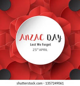 Happy Anzac Day on 25 April for who served and died in Australia and New Zealand war. Template element design for banner, poster, greeting, invitation. Vector illustration in paper cut, craft style.