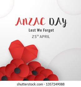 Happy Anzac Day on 25 April for who served and died in Australia and New Zealand war. Template element design for banner, poster, greeting, invitation. Vector illustration in paper cut, craft style.