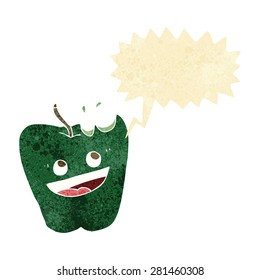 happy apple cartoon with speech bubble