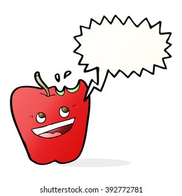 caricatura de manzana feliz con burbuja de habla