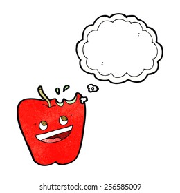 happy apple cartoon with thought bubble