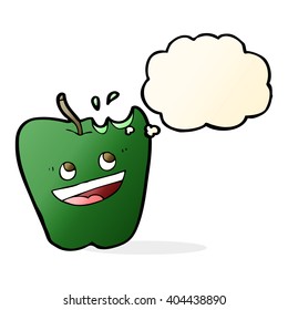 happy apple cartoon with thought bubble