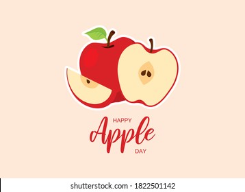 Happy Apple Day vector. Sliced red apple vector. Half an apple vector. A piece of sliced apple icon. Important day