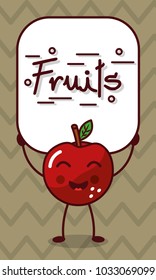 happy apple kawaii cartoon with fruits sign