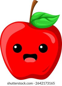 Happy apple with opened mouth smiling face isolated on white background