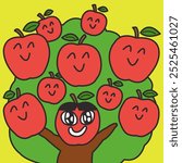 Happy Apple Tree Girl Concept Card Character illustration