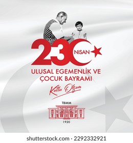 Feliz 23 de abril, Día Nacional de la Soberanía y la Infancia. La Gran Asamblea Nacional de Turquía tiene 103 años. ilustración vectorial de cocuk baryrami 23 nisan , traducción: Turco Abril 23 Nacional