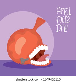 happy april fools day card with airbag and crazy mouth vector illustration design