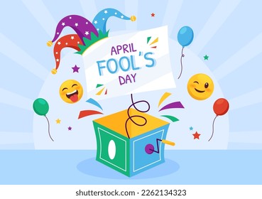 Happy April Fools' Day Celebration Illustration wearing a Jester Hat and Surprise for Web Banner or Landing Page in Flat Cartoon Hand Drawn Templates