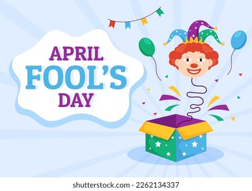 Happy April Fools' Day Celebration Illustration wearing a Jester Hat and Surprise for Web Banner or Landing Page in Flat Cartoon Hand Drawn Templates