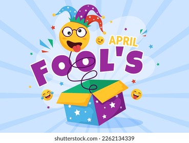 Happy April Fools' Day Celebration Illustration wearing a Jester Hat and Surprise for Web Banner or Landing Page in Flat Cartoon Hand Drawn Templates