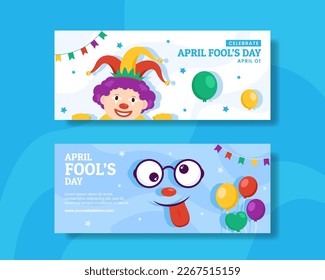 Happy April Fools Day Horizontal Banner Flat Cartoon Hand Drawn Templates Background Illustration