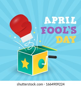 happy april fools day illustration with surprise box and glove Vector