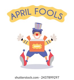 happy april fools day illustration clown concept surprise and comedy fun vector template poster background