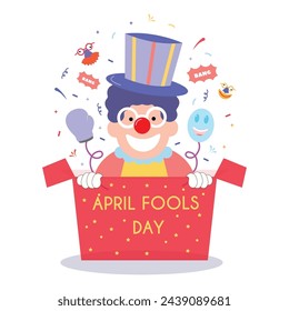 happy april fools day illustration clown concept surprise and comedy fun vector template poster background