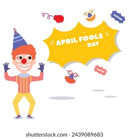 happy april fools day illustration clown concept surprise and comedy fun vector template poster background