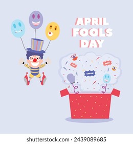 happy april fools day illustration clown concept surprise and comedy fun vector template poster background