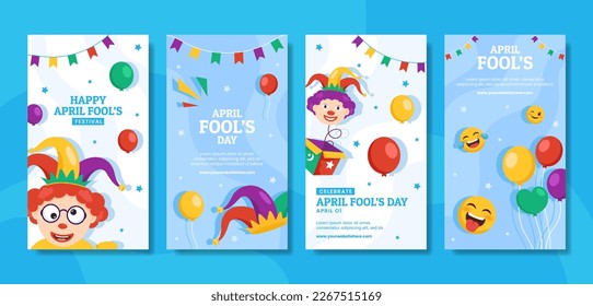 Happy April Fools Day Social Media Stories Cartoon Hand Drawn Templates Background Illustration