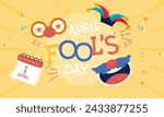 Happy April Fools Day Vector Concept with Clown, Funny Hat, and Surprise Icons
