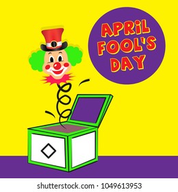 Happy April fool's day vector illustration with jack in the box and clown designs with funny typography. Can be used for posters, banners, backgrounds, badge, greetings card and brochure. 