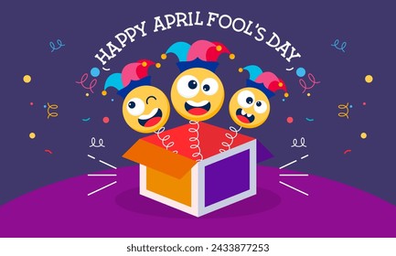 Happy April Fools Day Vector Concept with Clown, Funny Hat, and Surprise Icons