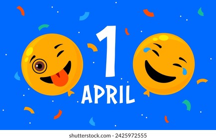 Happy April Fool's day. Yellow background with smiling balloons. Positive emotions