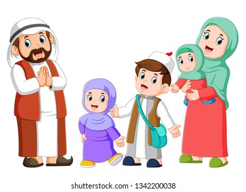 Happy arab family couple with children