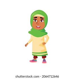 happy arab girl kid on fair cartoon vector. happy arab girl kid on fair character. isolated flat cartoon illustration