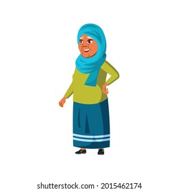 happy arab old lady speaking with sales manager in store cartoon vector. happy arab old lady speaking with sales manager in store character. isolated flat cartoon illustration