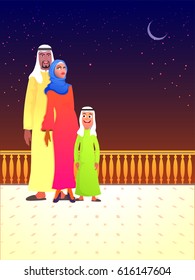 Happy Arabian Family enjoying and celebrating on occasion of Eid Festival.