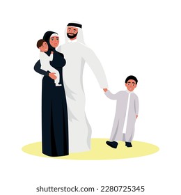 Happy Arabian family on white background