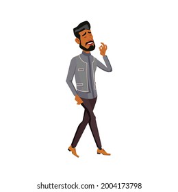 happy arabian man walking on seashore cartoon vector. happy arabian man walking on seashore character. isolated flat cartoon illustration
