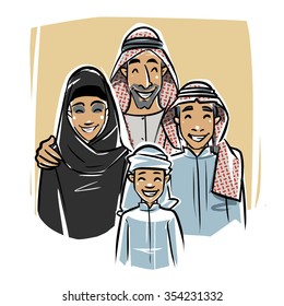 Happy Arabic Family illustration