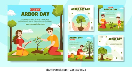 Happy Arbor Day Social Media Post Flat Cartoon Hand Drawn Templates Background Illustration
