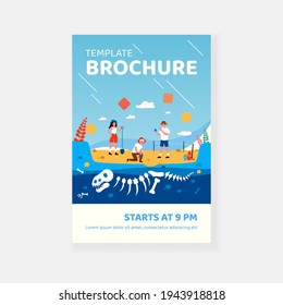 Happy archeologists digging dinosaur bones in soil layers, isolated flat vector illustration. Cartoon man and women looking for fossil in ground. Archaeology, paleontology and history concept