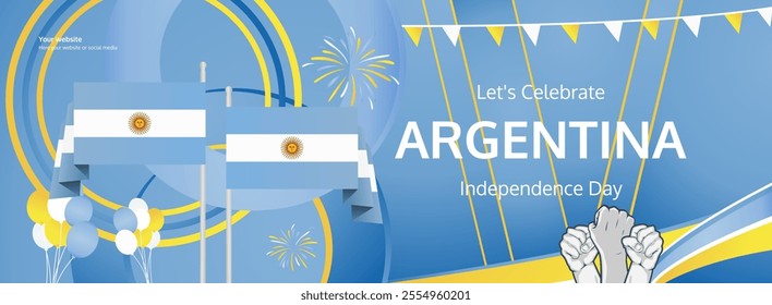 Happy Argentina Independence Day concept vector background illustration. Modern banner concept of National Independence Day in Argentina flag colors.