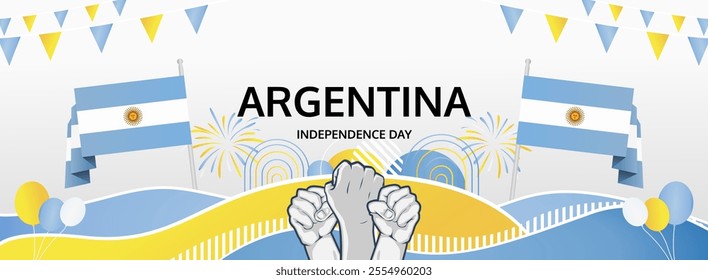 Happy Argentina Independence Day concept vector background illustration. Modern banner concept of National Independence Day in Argentina flag colors.