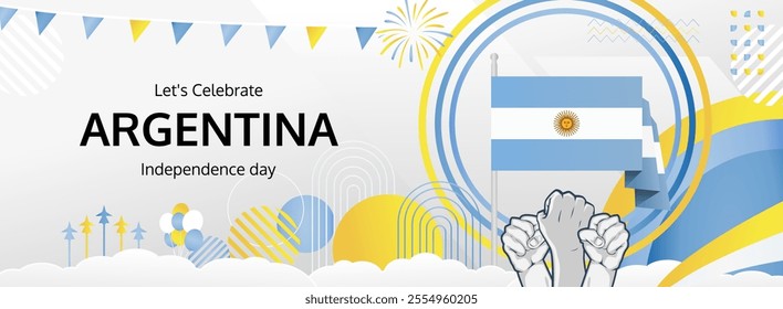 Happy Argentina Independence Day concept vector background illustration. Modern banner concept of National Independence Day in Argentina flag colors.