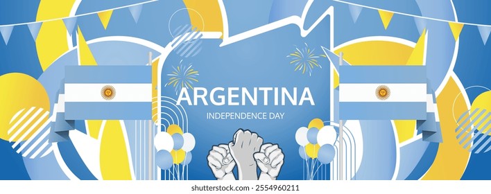 Happy Argentina Independence Day concept vector background illustration. Modern banner concept of National Independence Day in Argentina flag colors.