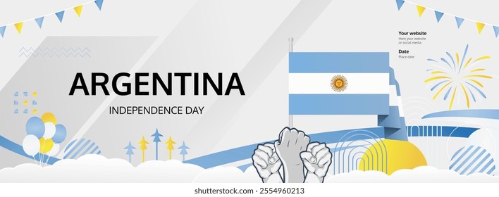 Happy Argentina Independence Day concept vector background illustration. Modern banner concept of National Independence Day in Argentina flag colors.