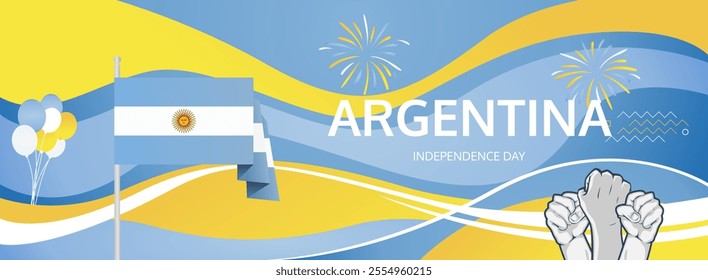 Happy Argentina Independence Day concept vector background illustration. Modern banner concept of National Independence Day in Argentina flag colors.