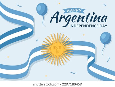 Feliz Día de la Independencia de Argentina el 9 de julio Ilustración vectorial con bandera ondeando en celebración de caricatura plana dibujando plantillas de página de aterrizaje