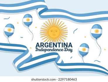 Happy Argentina Independence Day on 9Th of july Vector Illustration with Waving Flag in Flat Cartoon Celebration Hand Drawn Landing Page Templates