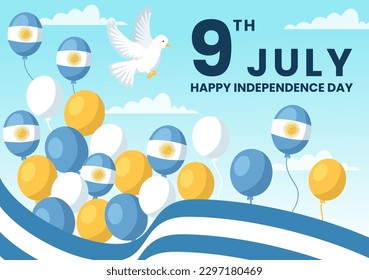 Happy Argentina Independence Day on 9Th of july Vector Illustration with Waving Flag in Flat Cartoon Celebration Hand Drawn Landing Page Templates