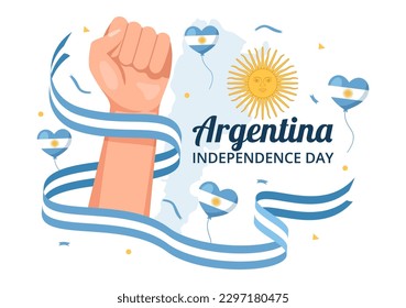 Happy Argentina Independence Day on 9Th of july Vector Illustration with Waving Flag in Flat Cartoon Celebration Hand Drawn Landing Page Templates