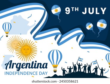 Happy Argentina Independence Day Vector Illustration on 9Th of july with Waving Flag and Ribbon in Flat Cartoon Celebration Background Design
